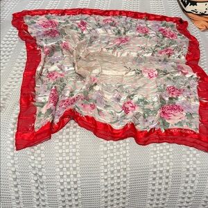 Yves Saint Laurent Red and Pink Floral Scarf